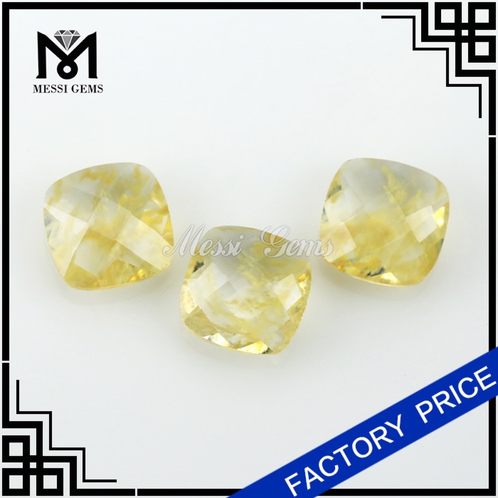6 x 6 mm Cushion Cut Gold Rutilated Quartz Glass Gemstone