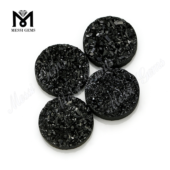 Druzy Round Shape Black Color Natural Druzy Agate Stone