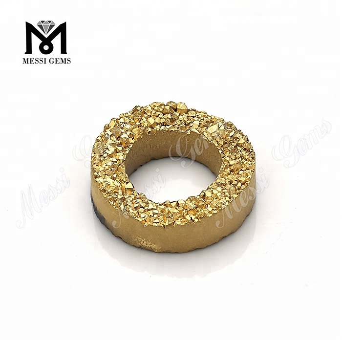 Tire Shape Druzy Stone 24K Gold Color Natural Druzy Agate