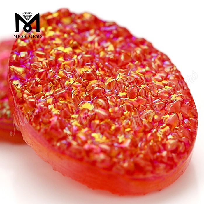 Factory Price Red Color Oval Shape Natural Druzy Agate Cabochon Stone