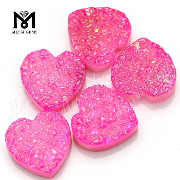 Pink Color Heart Shape Natural Druzy Stone