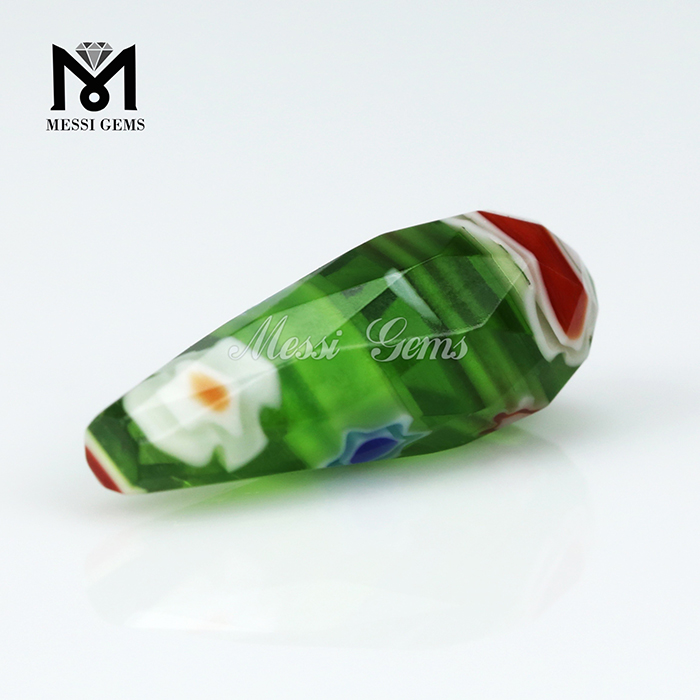 green color drop shape Murano frost glass bead Millefiorie
