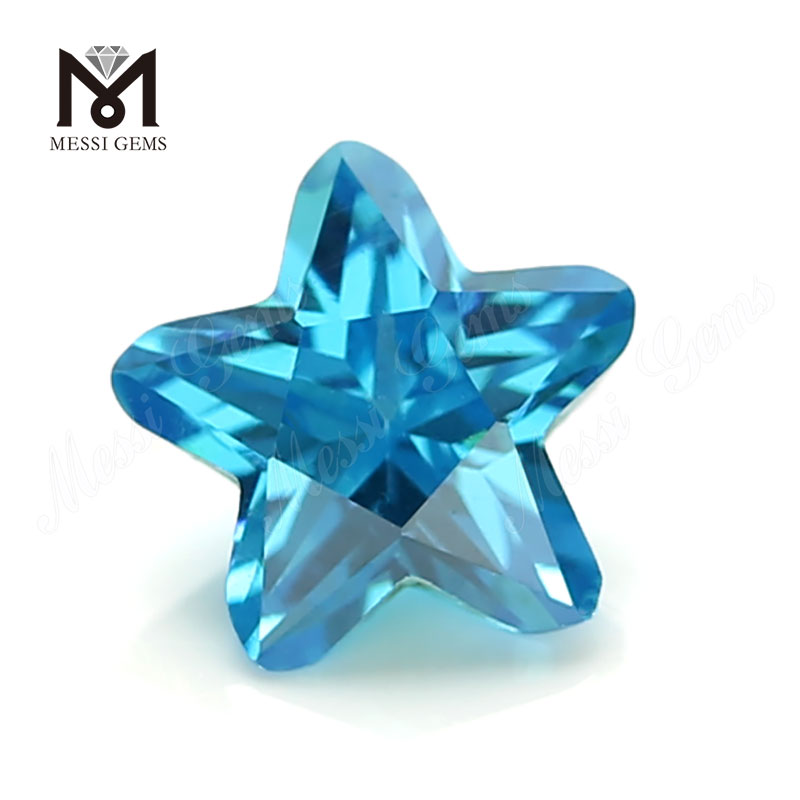 wuzhou 7x7mm star shaped aqua blue cz loose stones