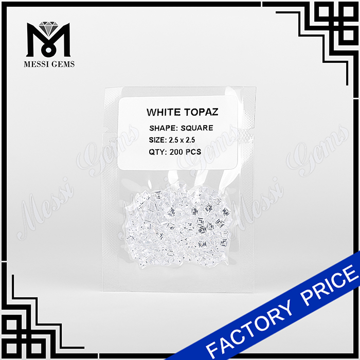 square 2.5 x 2.5 MM loose gemstone white topaz stone