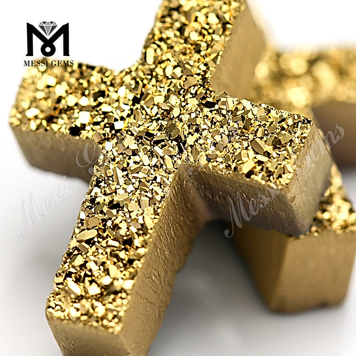 Factory Price 24K Gold Cross Shape Natural Druzy Stone