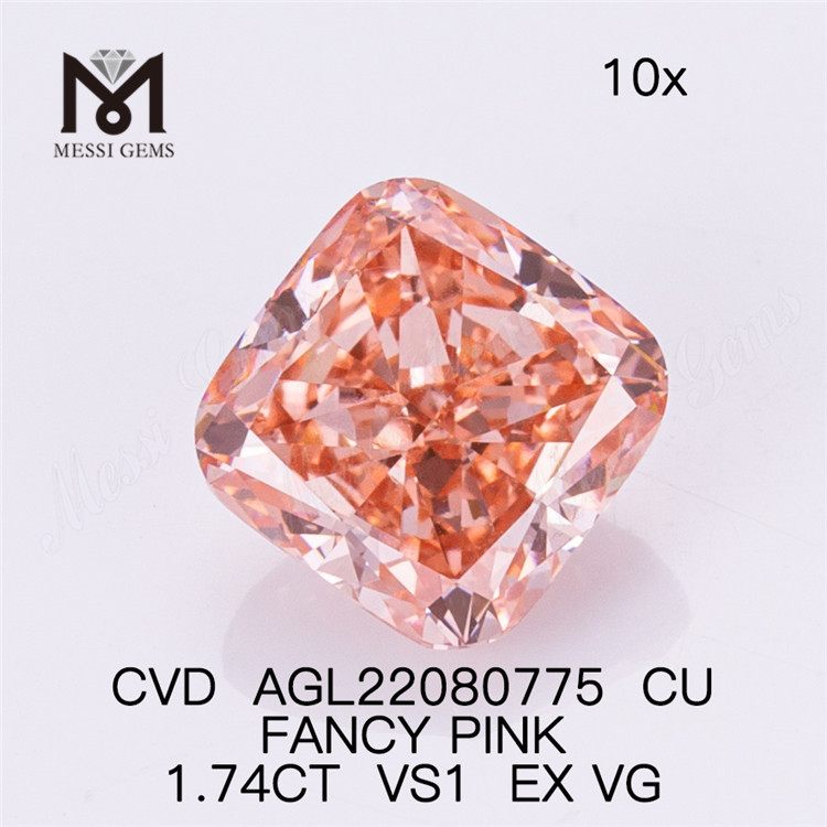1.74CT FANCY PINK VS1 EX VG CU lab diamond CVD AGL22080775 