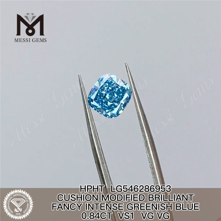 0.84CT クッション カット グリーンニッシュ ブルー VS1 VG VG ラボ ダイヤモンド HPHT LG546286953
