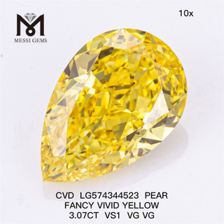 3.07CT VS1 VG VG PEAR Fancy Vivid Yellow Cvd Diamond CVD LG574344523 