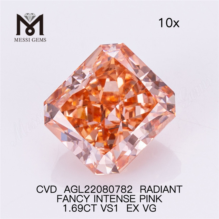 1.69CT FANCY INTENSE PINK VS1 EX VG RADIANT lab diamond CVD AGL22080782