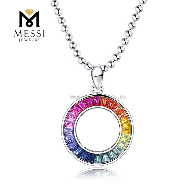Fashion Jewelry Rainbow Empty Circle Lab Grown Diamond Necklace for Women