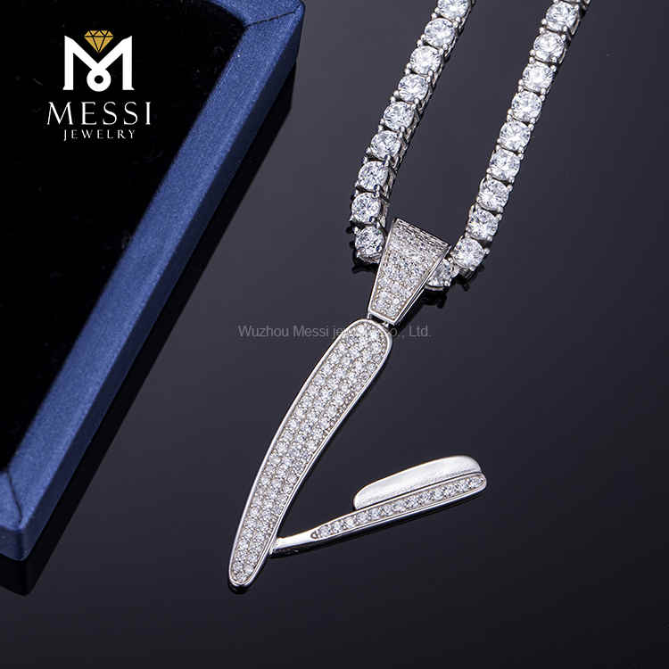 Razor Shape Hip-hop Men Fashion Jewelry Moissanite Pendant Necklace