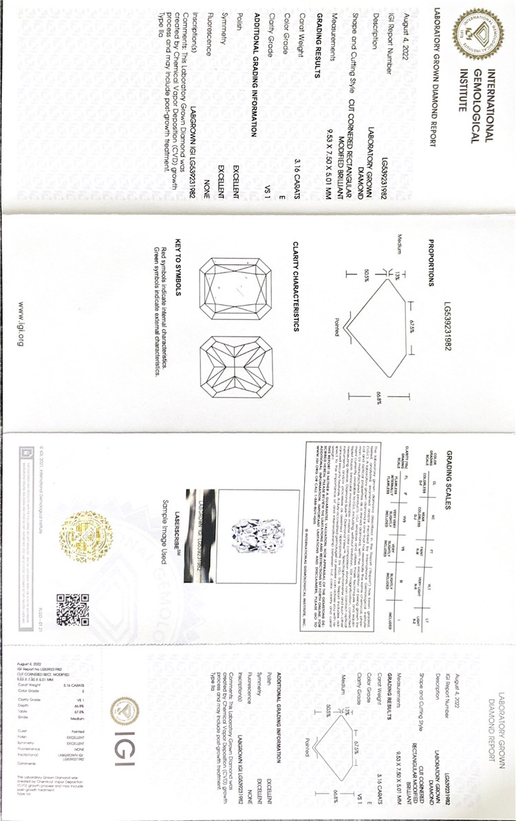 3.16ct E 3ct cheap synthetic diamond RECTANGULAR white loose lab