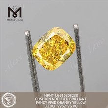 3.18CT VVS2 クッション ファンシー ビビッド オレンジ イエロー ルース グロウン ダイヤモンド LG615358238
