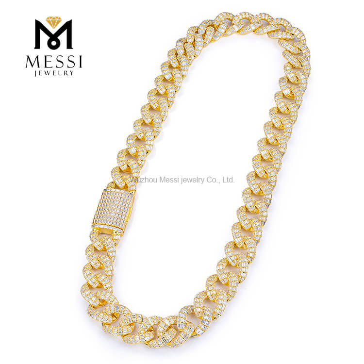 20inch 925 sterling silver chain link double raws CZ gemstone cuban