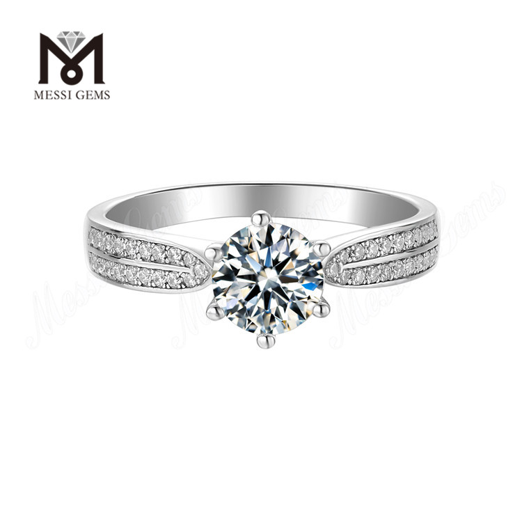 Messi Gems single stone 1.5 carat moissanite diamond 925 sterling silver ring for women