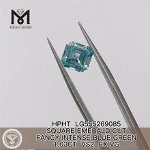 1.03CT COUPE CARRÉ FANTAISIE INTENSE BLEU VERT VS2 EX VG HPHT diamant cultivé en laboratoire LG555269085