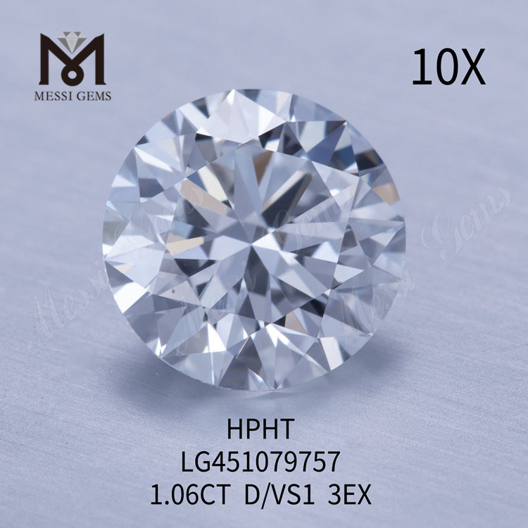 1,06 ct HPHT D VS1 RD EX Cut Grade lab diamanter