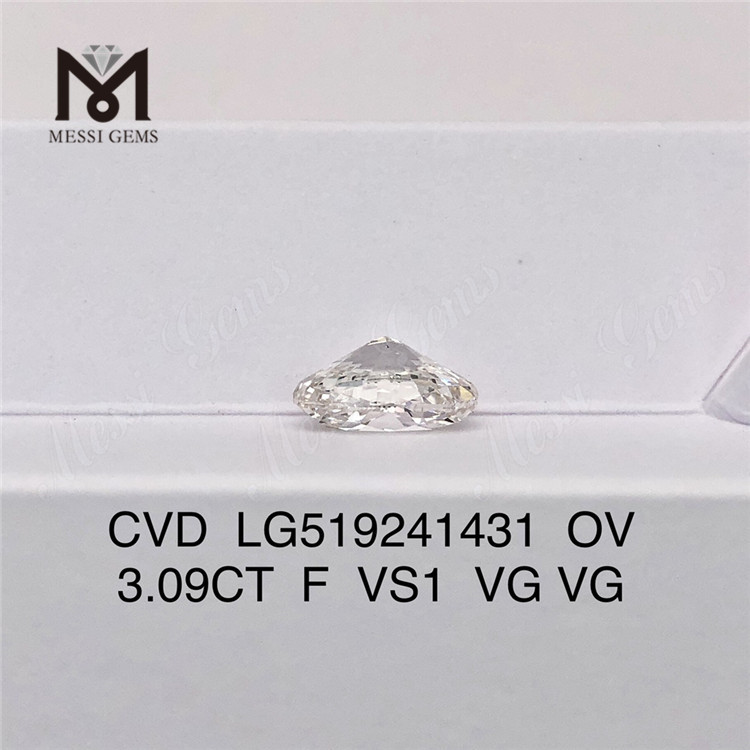 3.09ct F VS1 VG VG OVAL CVD IGI Certificate Lab Diamonds 