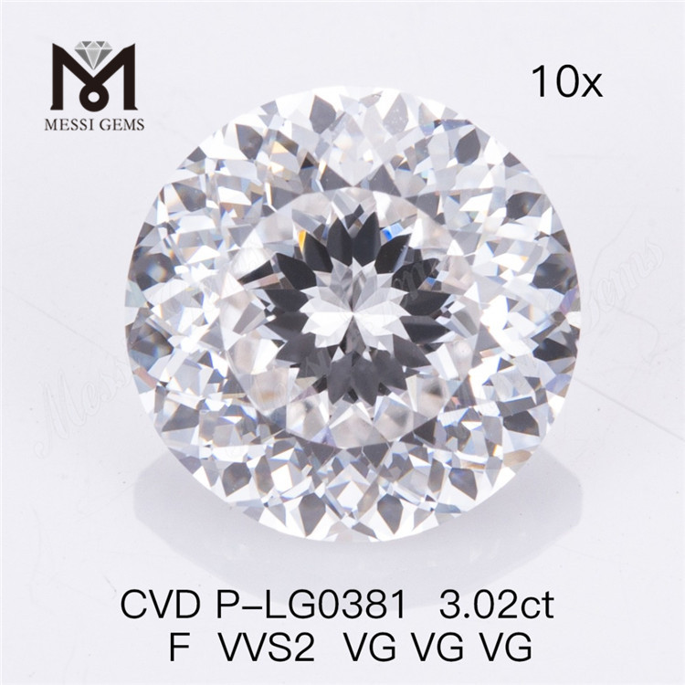 3.02ct F VVS2 VG VG VG Round Shape CVD Lab Grown Diamonds P-LG0381