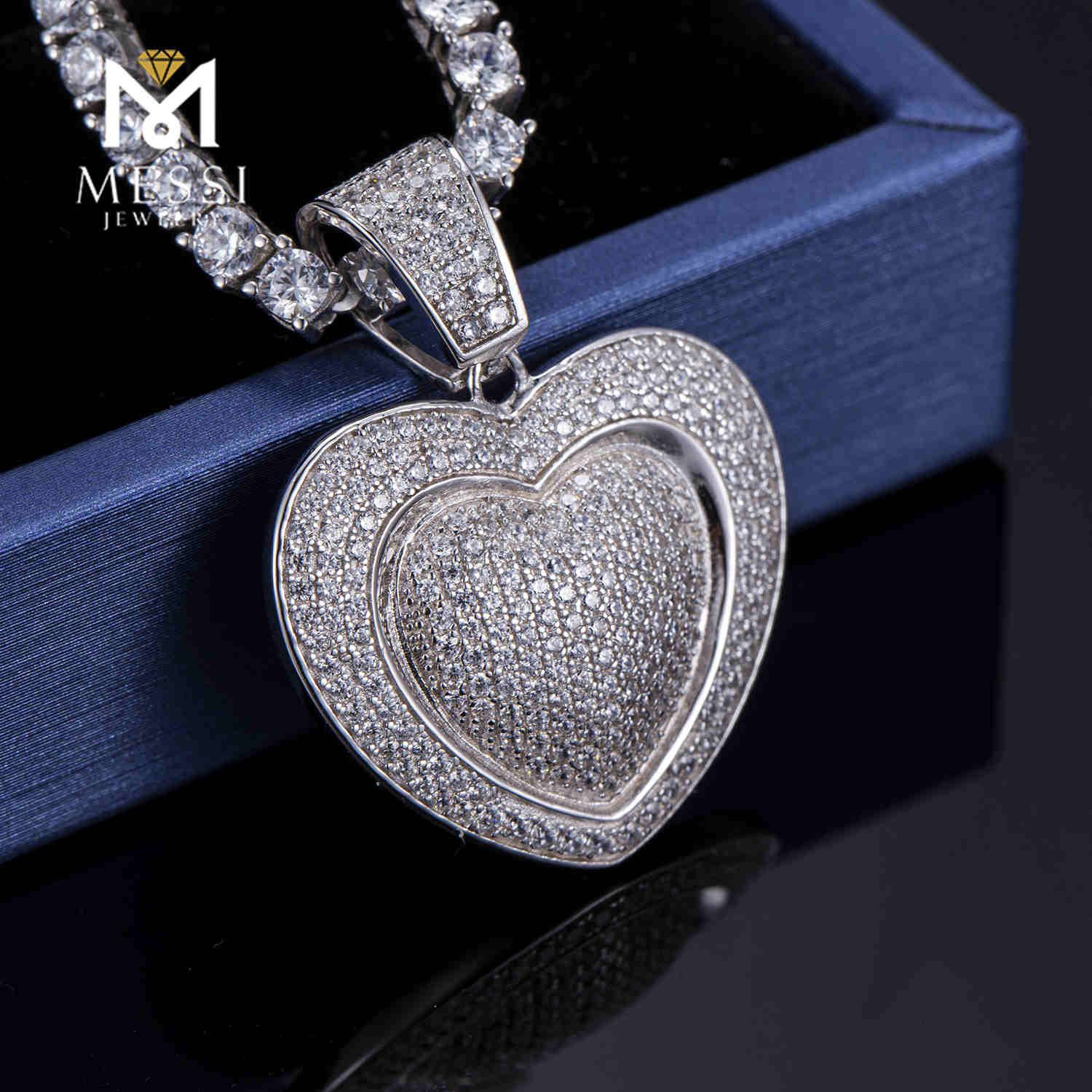 Fashion Gift Heart shape Hip-Hop Gold Moissanite Pendant Necklace rapper