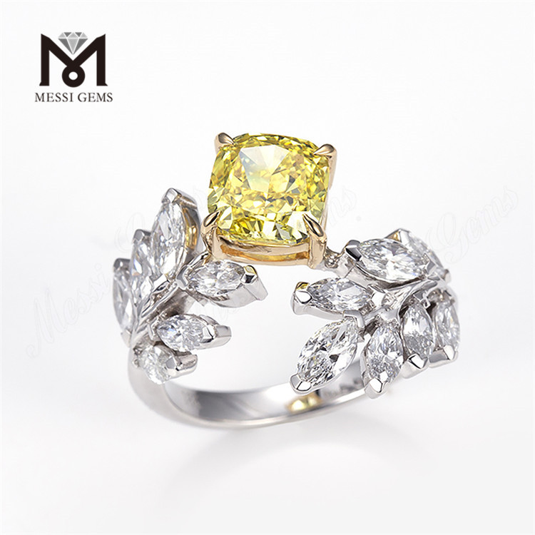 Bague taille coussin 1 carat avec diamant jaune cultiv&eacute; en laboratoire, symbole de l'amour durable
