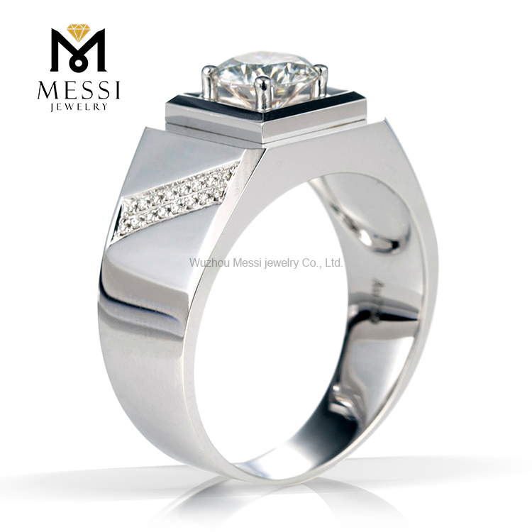 1 ct 18K white gold wedding Round Moissanite gold ring for men