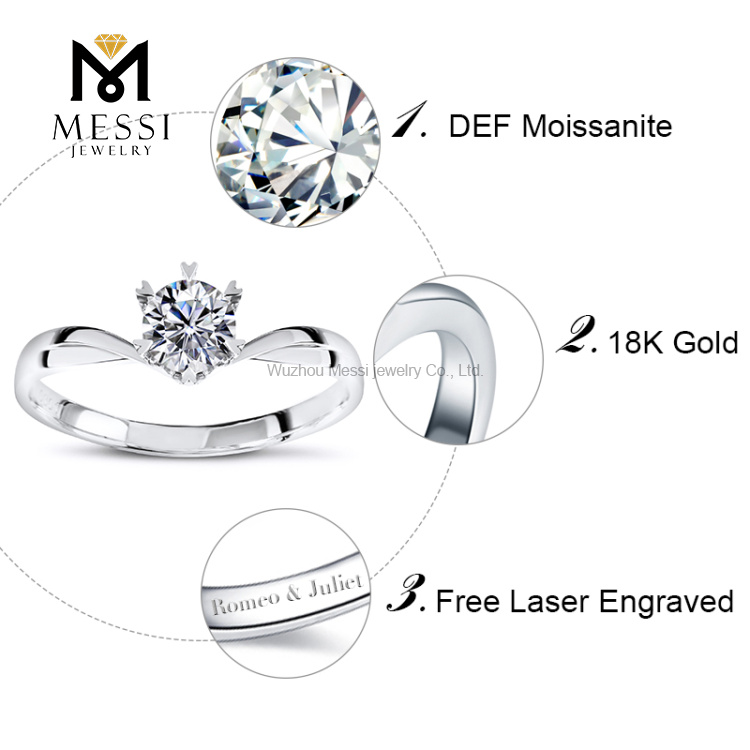 Engagement ring 1ct 14K gold 6 Prong moissanite wedding rings
