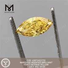 3.12CT マーキス イエロー ラボ養​​殖ダイヤモンド VS1 EX EX CVD LG671422732 