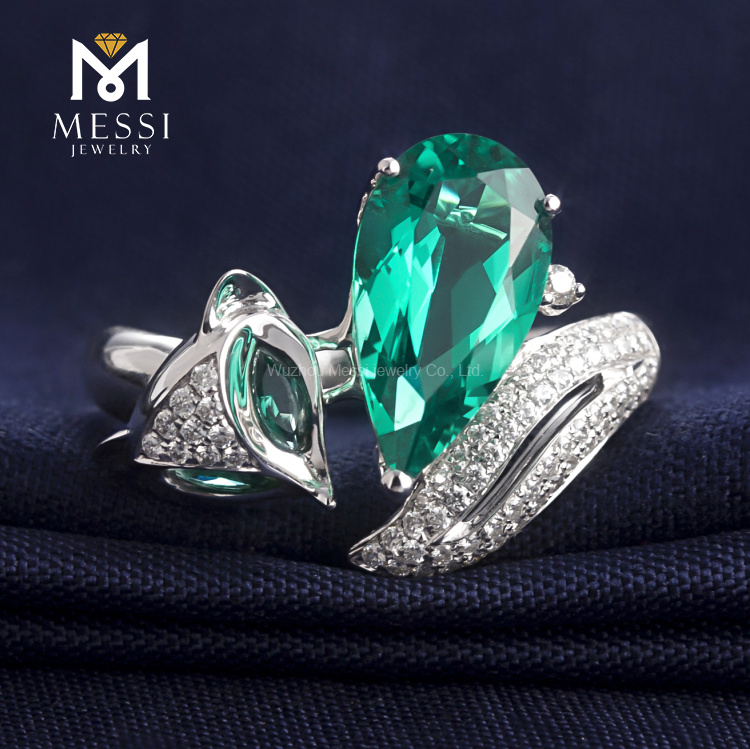 14k 18k white gold jewelry wholesale emerald ring fox animal shape sexy lady emerald jewelry