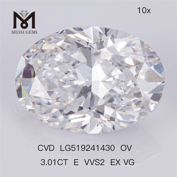 3.01ct E VVS2 EX VG OVAL CVD High Quality Man Made Diamond IGI Certificate