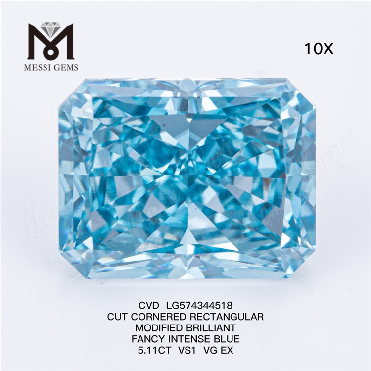 5,11 CT VS1 VG EX CVD COUPE BRILLANT RECTANGULAIRE MODIFI&Eacute; COIN Diamant Bleu Fantaisie LG574344518