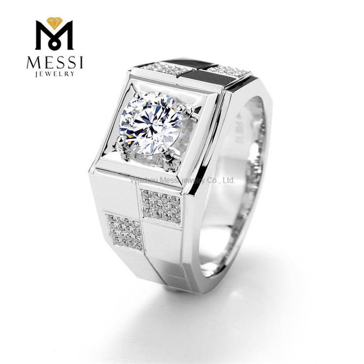 Bague de mariage en or moissanite 1 carat en or blanc 14K pour hommes