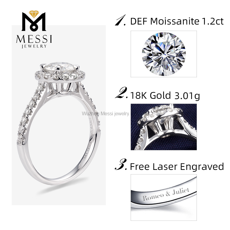 1.2 carat 18k wedding rings moissanite ring for women 