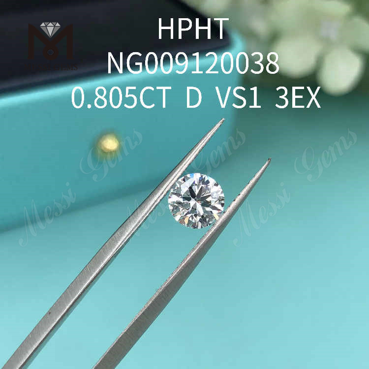0.805CT D VS1 white round lab diamond 3EX