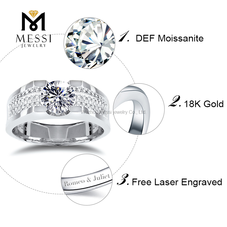 14k 18k white gold DEF moissanite diamond wedding ring jewellery for men