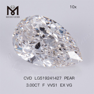 3CT F VVS1 EX VG CVD Lab Grown Diamond Pear shape Lab Diamond 