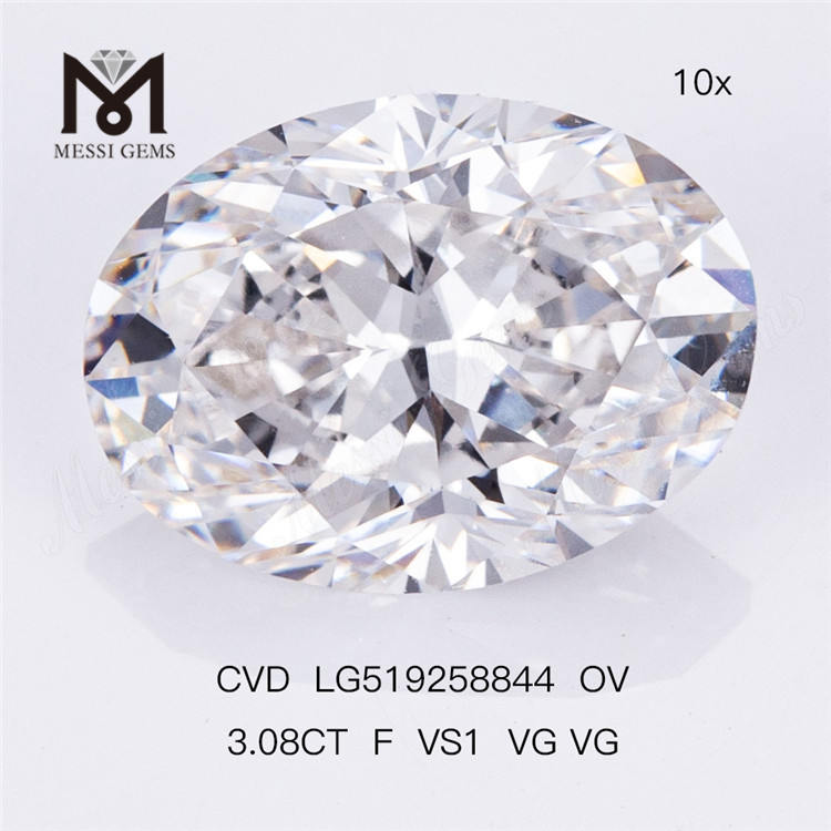 3.08ct F VS1 VG VG OVAL CVD Man Made Diamond High Quality IGI Certificate