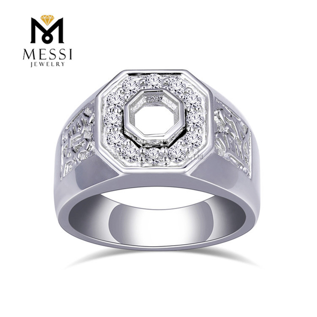 彼のためのレタリング デザイン 14K ホワイト ゴールド 8.1g ラボ ダイヤモンド結婚指輪 - 永遠の始まり