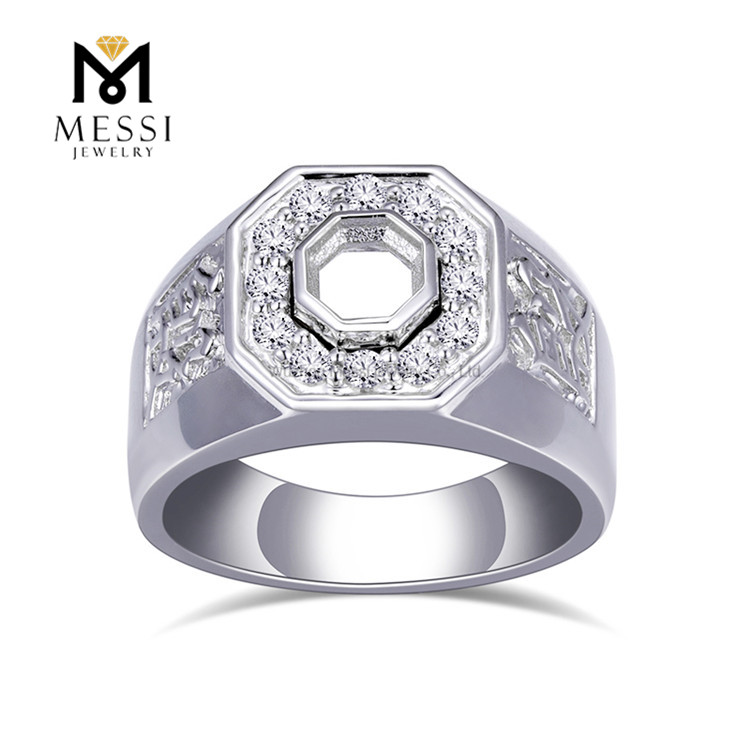 彼のためのレタリング デザイン 14K ホワイト ゴールド 8.1g ラボ ダイヤモンド結婚指輪 - 永遠の始まり