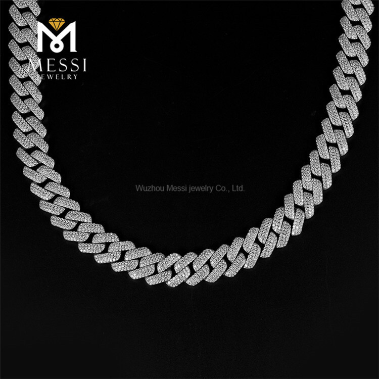 14k White Gold Cuban Link Chain Ice Out Moissanite Cuban Necklace For Mens