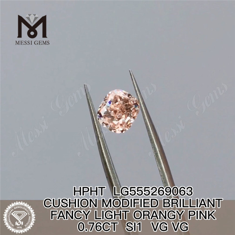 0,76CT COUSSIN COUPÉ FANTAISIE ROSE ORANGE CLAIR SI1 VG VG diamant cultivé en laboratoire HPHT LG555269063