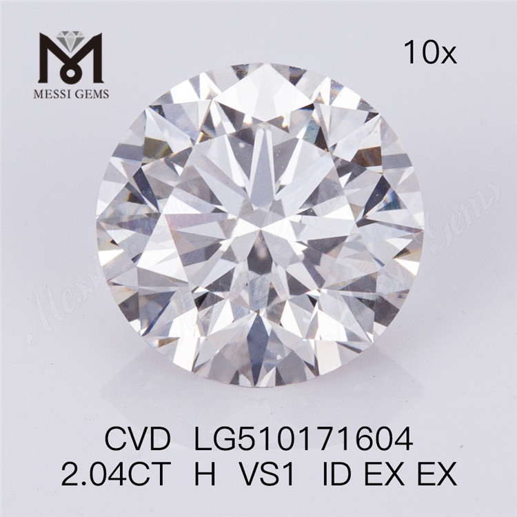 2.04CT Round Cut H VS1 ID EX EX Synthetic Lab Grown Diamond