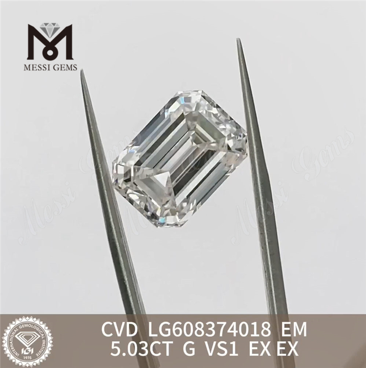 5,03ct G VS1 Emerald Cut Synthetic Diamonds Online Sparkle med selvtillid 丨 Messigems CVD LG608374018