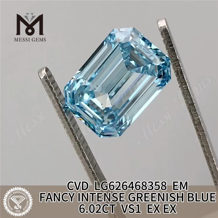 Diamants de culture en laboratoire taille &eacute;meraude bleue 6,02 ct VS1 CVD LG626468358 丨 Messigems 