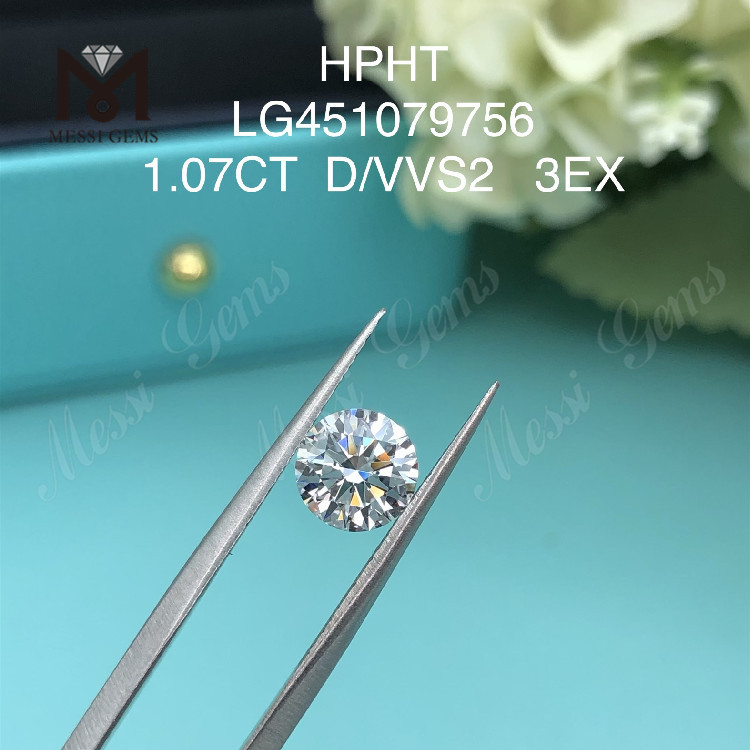 1.07ct D VVS2 RD lab created diamond HTHP
