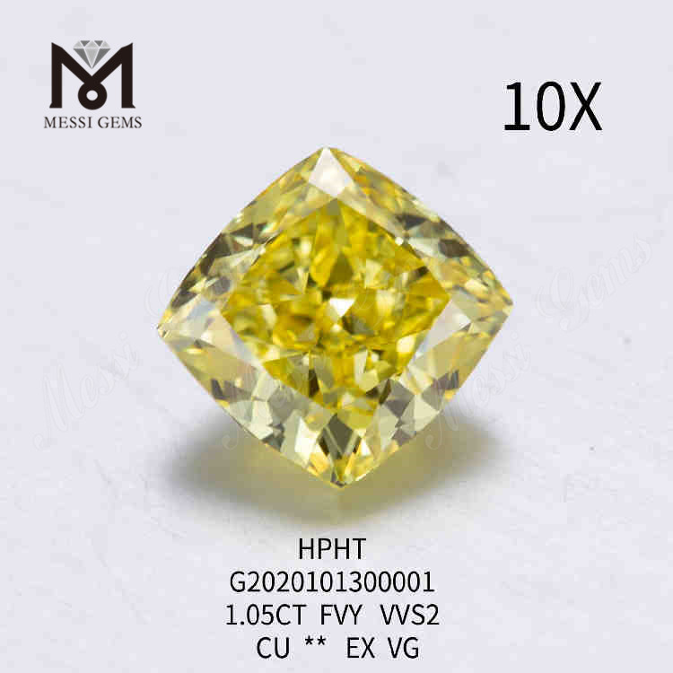 1.05ct FVY Cushion cut lab created colored diamonds VVS2