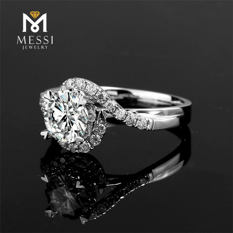 Engagement 18k White Gold moissanite rings Claw Setting 6.5mm 1ct Moissanite Rings Jewelry