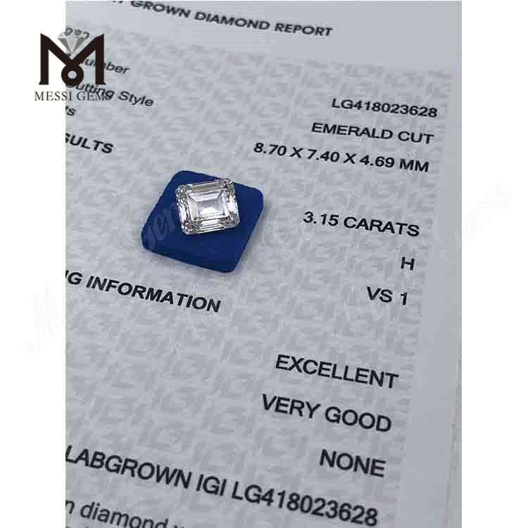 3.15CT H/VS1 EMERALD CUT lab diamond EX VG