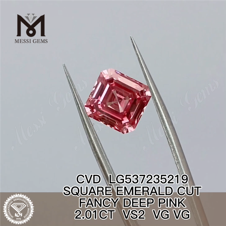 2.01CT VS2 VG VG CVD SQUARE EMERALD CUT FANCY DEEP PINK lab grown diamond LG537235219