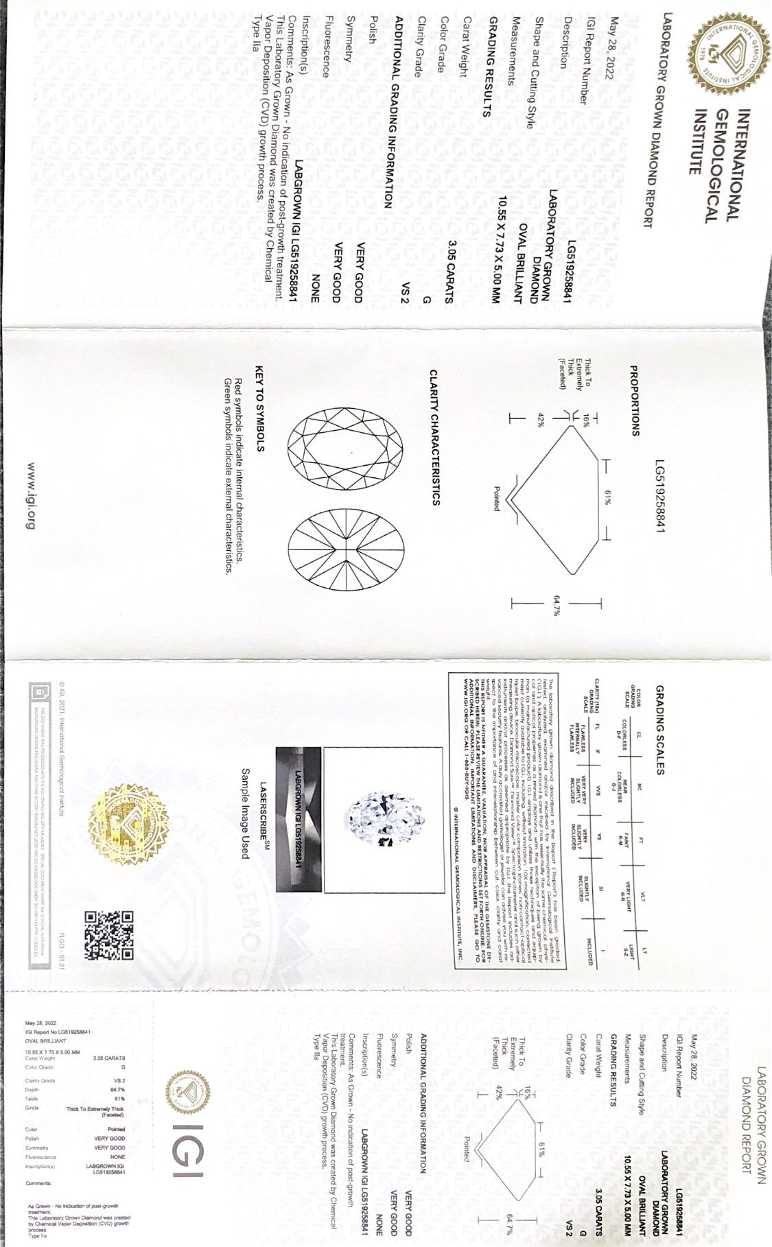 3.05ct G VS2 VG VG CVD Lab Diamonds OVAL IGI Certificate Buy lab